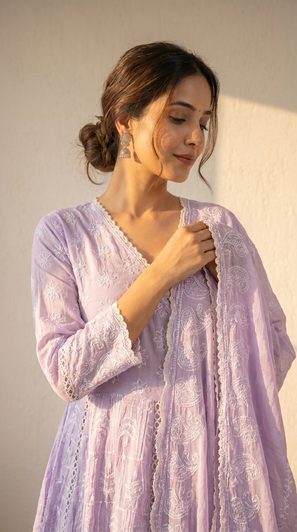 Serene Pastel Embroidered Anarkali Kurta Set