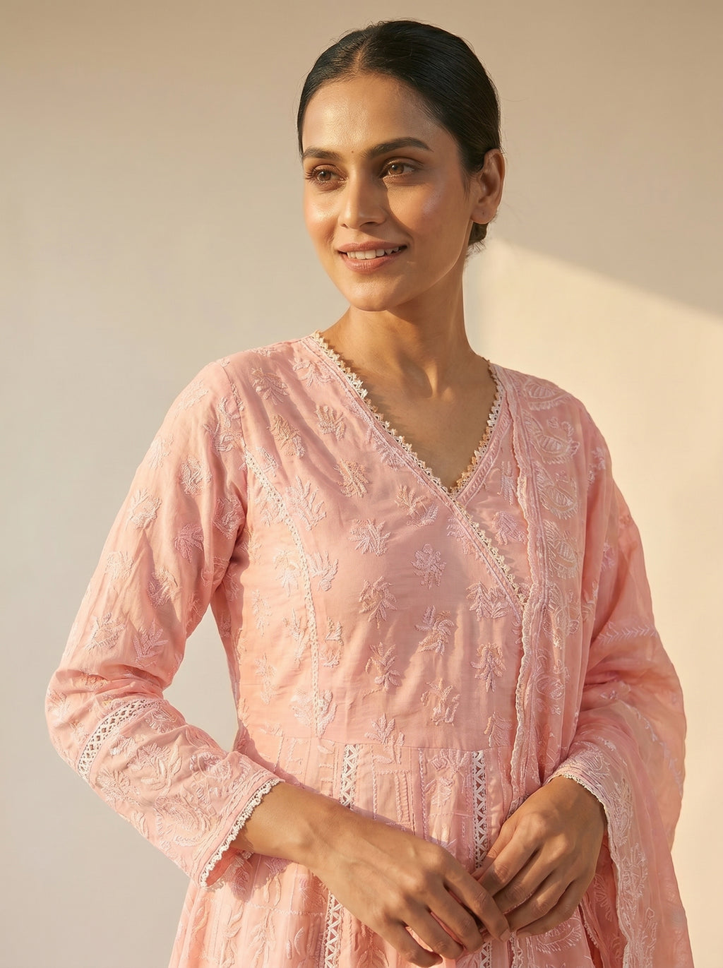 Serene Pastel Embroidered Anarkali Kurta Set