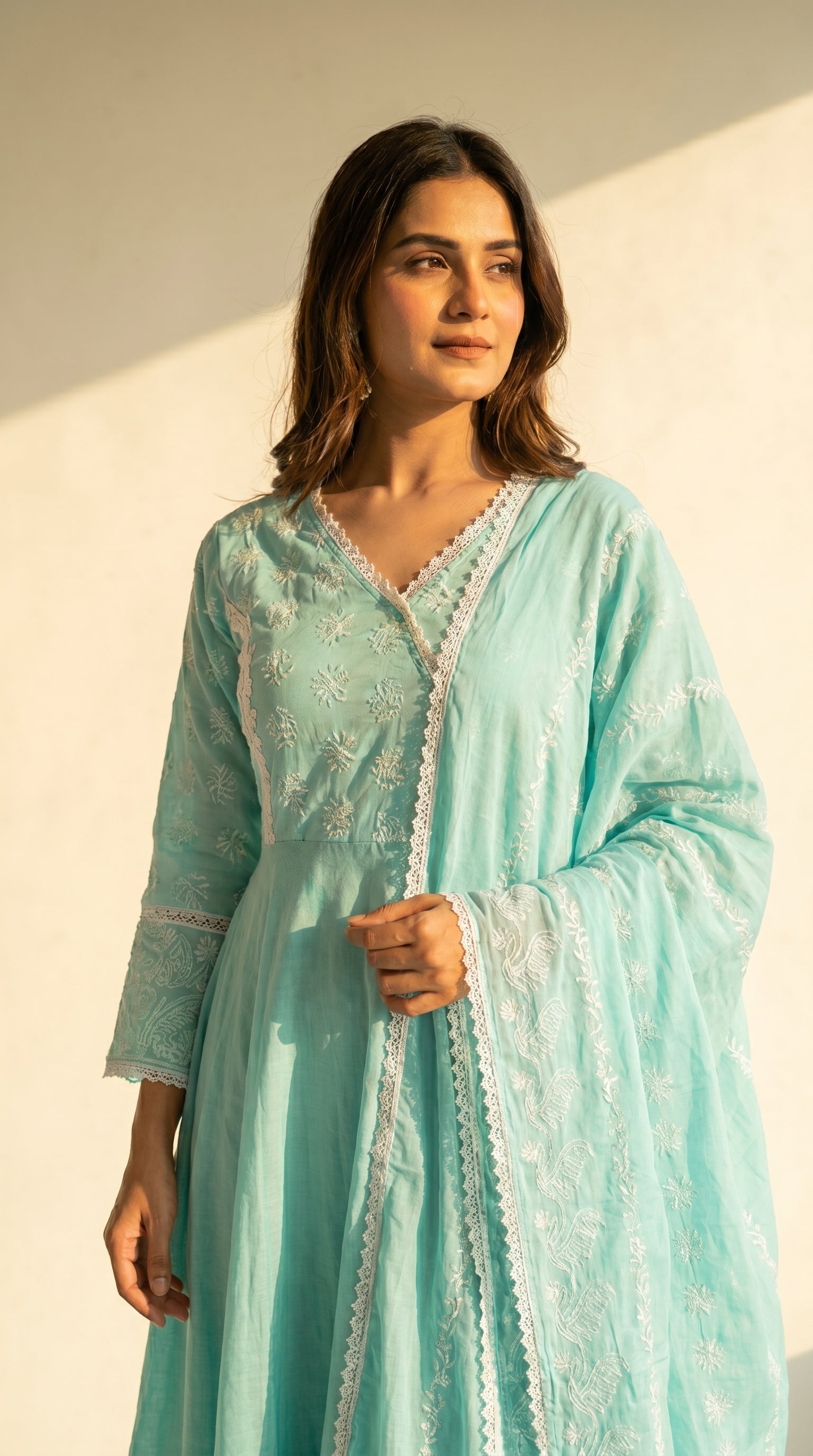 Serene Pastel Embroidered Anarkali Kurta Set
