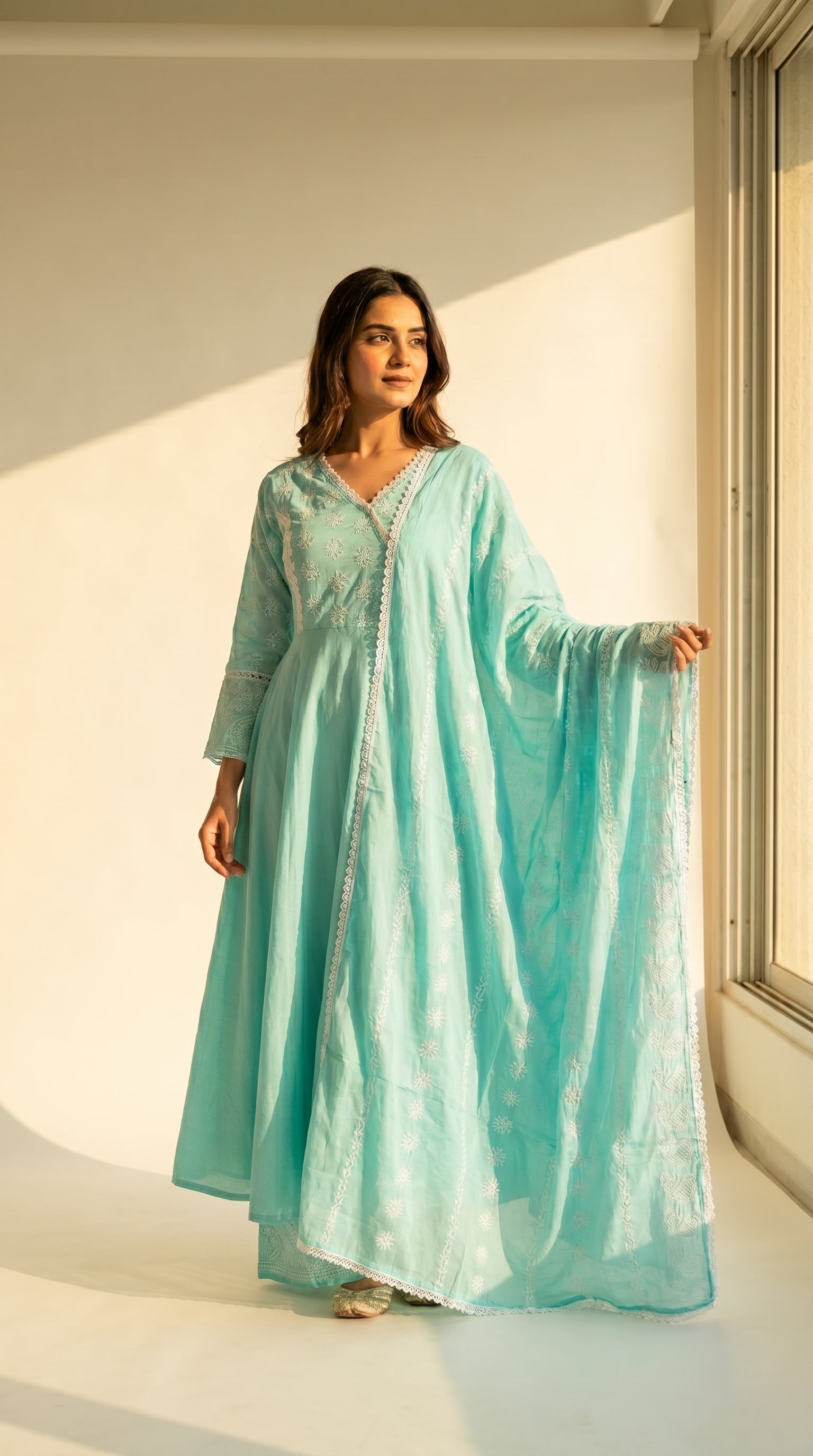 Serene Pastel Embroidered Anarkali Kurta Set