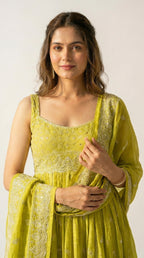 Noor Lime Embroidered Anarkali Set
