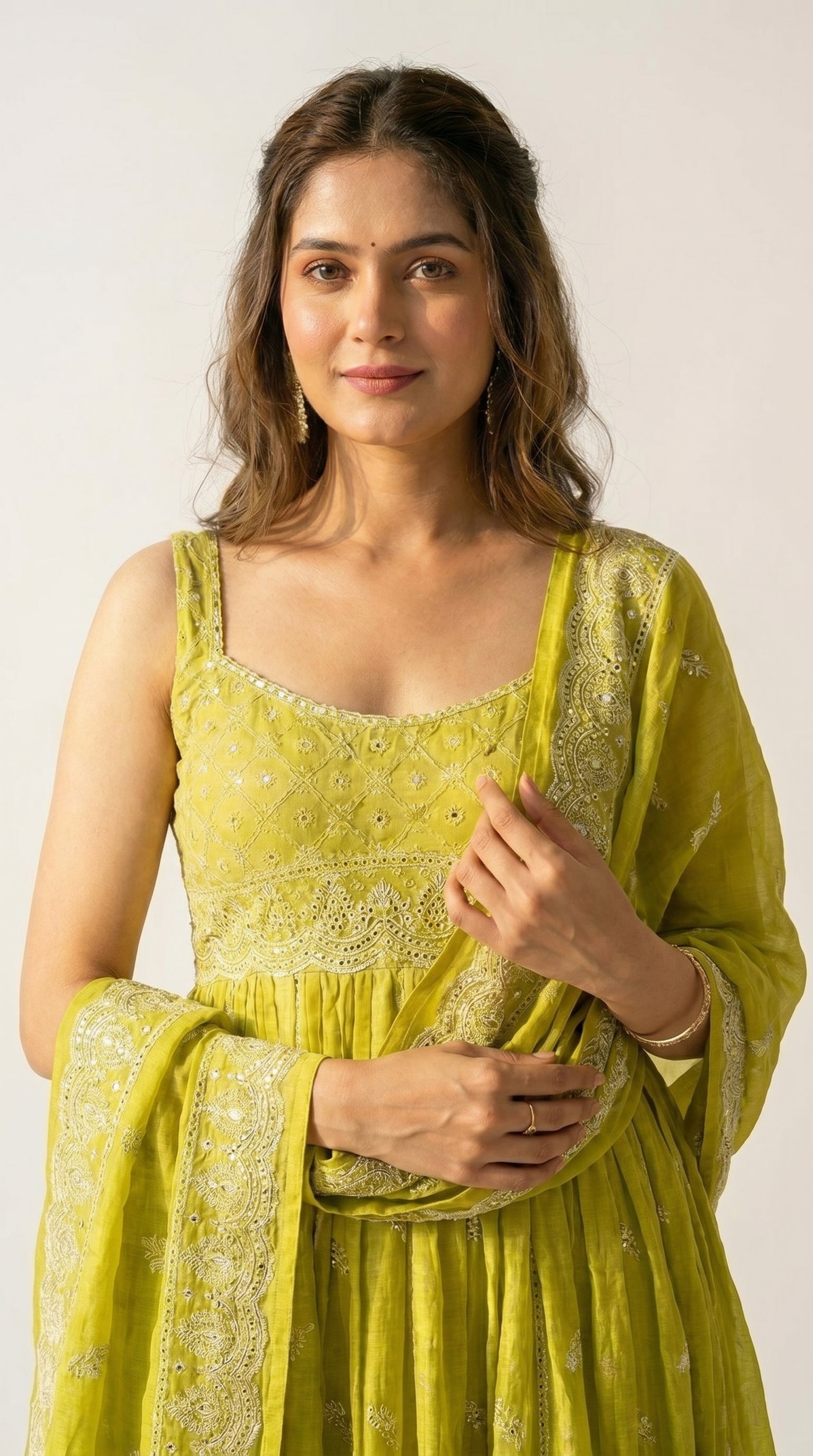 Noor Lime Embroidered Anarkali Set