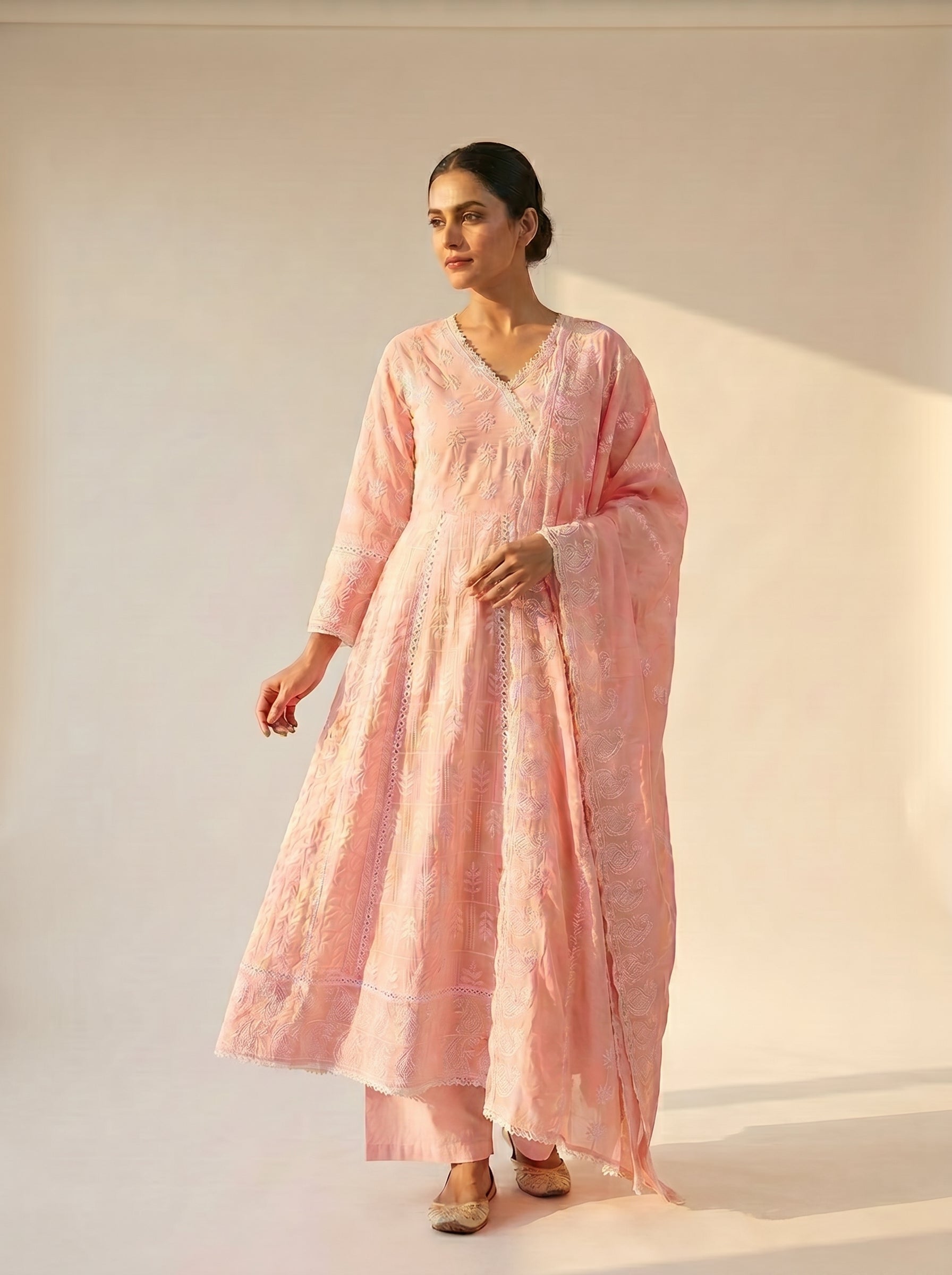 Serene Pastel Embroidered Anarkali Kurta Set