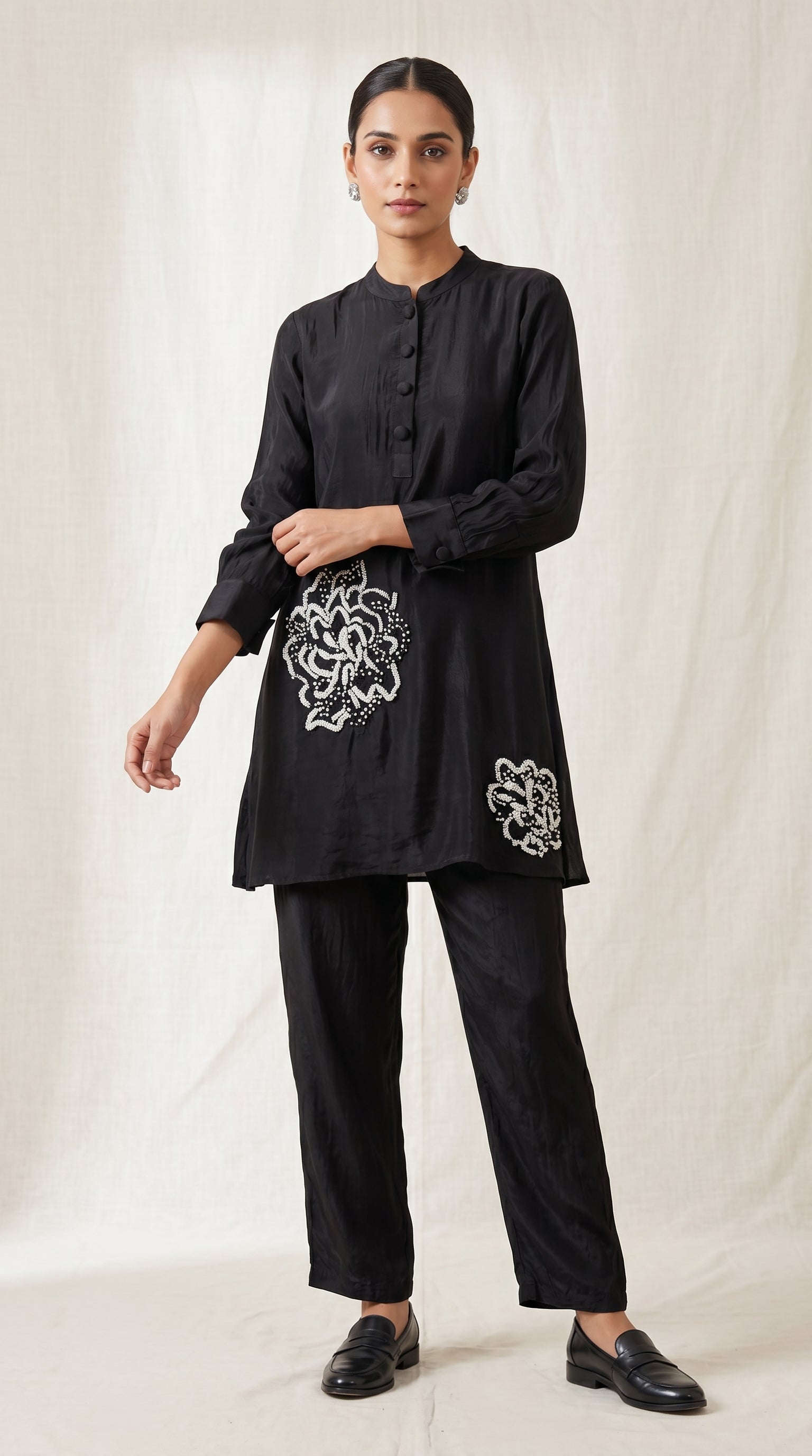 Noir Pearl Embellished Creape Co-ord Set