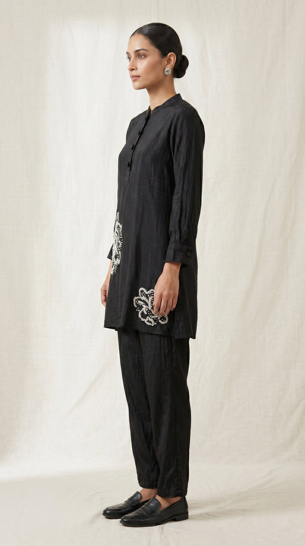 Noir Pearl Embellished Creape Co-ord Set