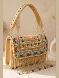 Meher Blush Gold Beaded Fringe Sling Bag