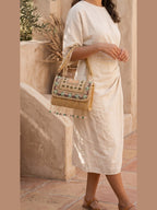 Meher Blush Gold Beaded Fringe Sling Bag