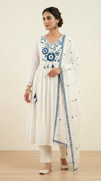 Noor Blue Embroidered Mal Cotton Kurta Set