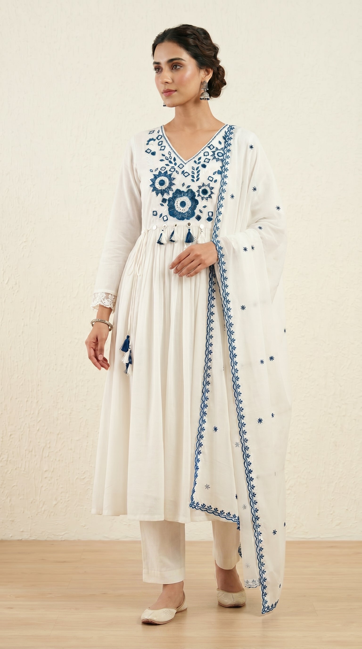 Noor Blue Embroidered Mal Cotton Kurta Set