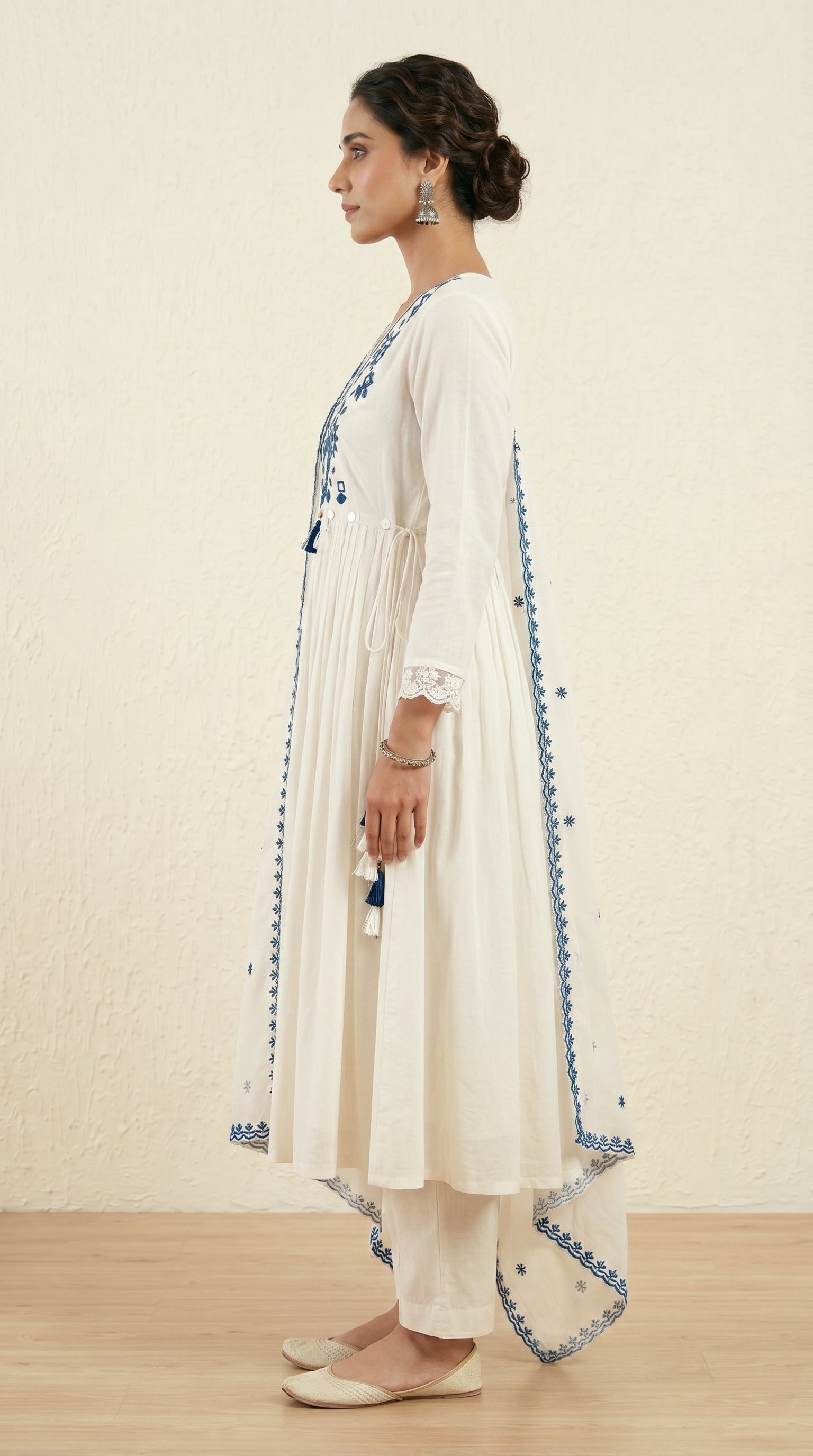 Noor Blue Embroidered Mal Cotton Kurta Set