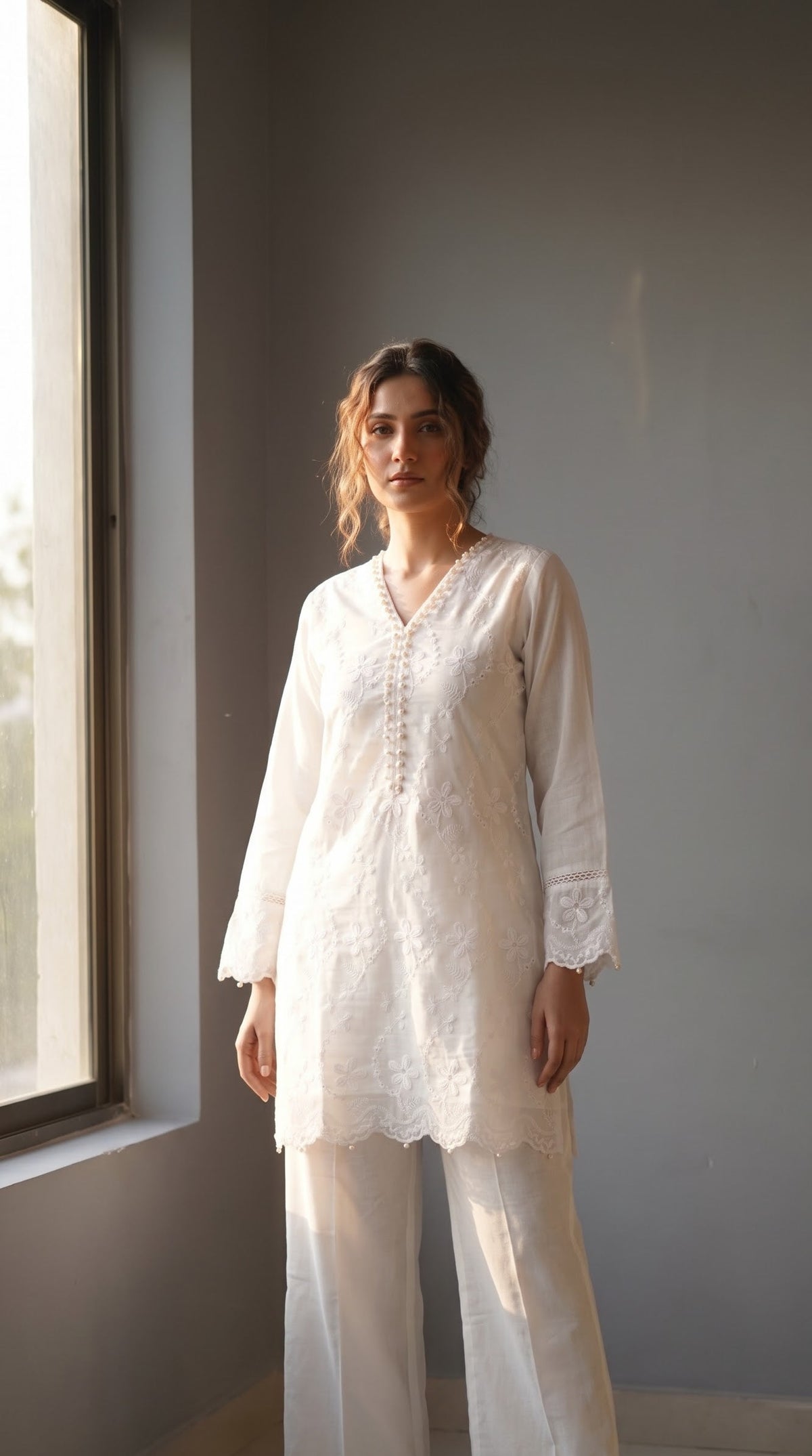 Sufi Pink Cotton Chikankari Kurta Set