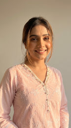 Sufi Pink Cotton Chikankari Kurta Set