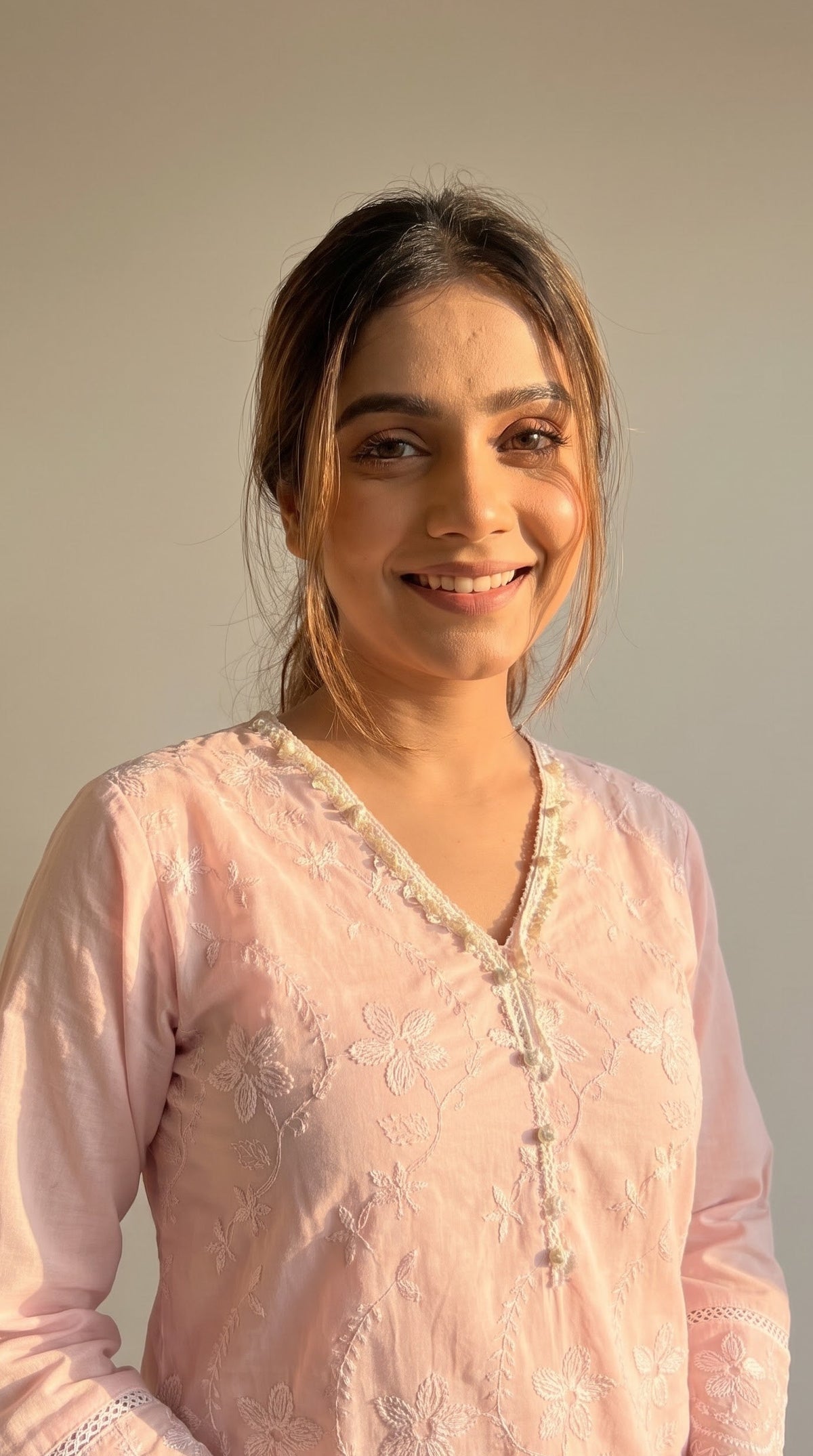 Sufi Pink Cotton Chikankari Kurta Set