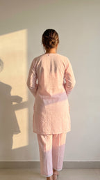 Sufi Pink Cotton Chikankari Kurta Set
