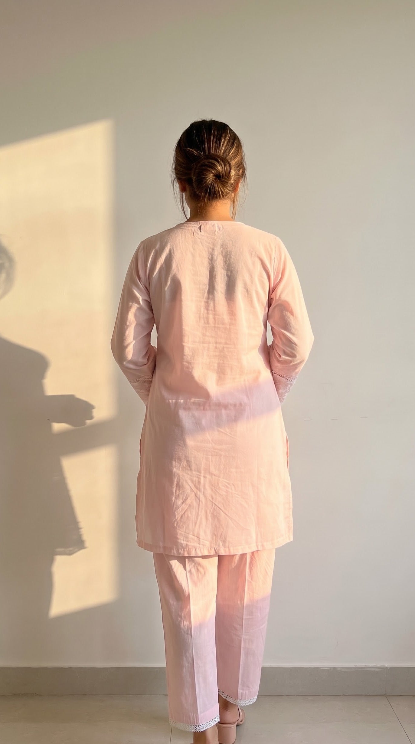Sufi Pink Cotton Chikankari Kurta Set