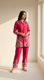Fuchsia Luxe Embroidered Co-ord Set