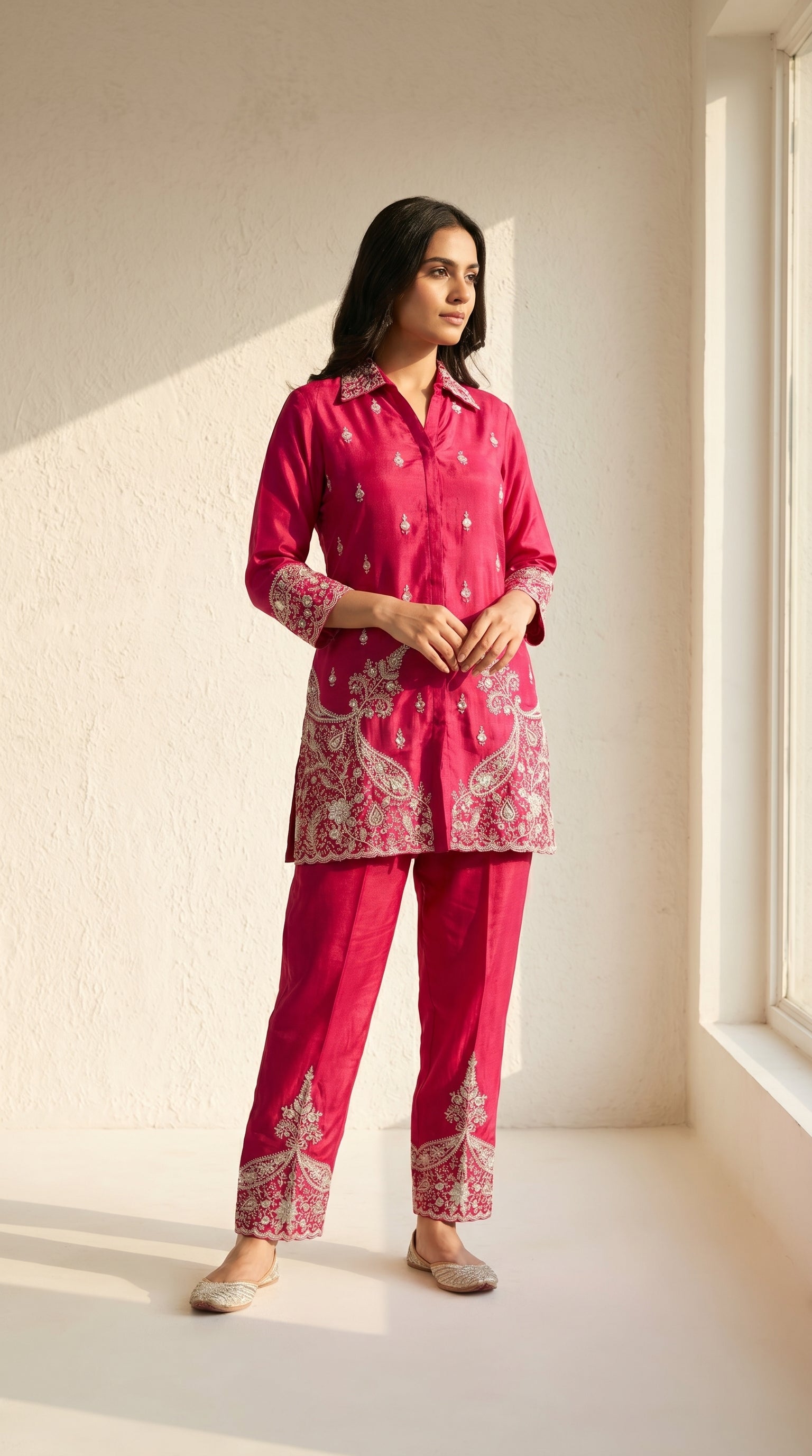 Fuchsia Luxe Embroidered Co-ord Set
