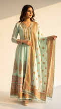 Mint Flora Printed Anarkali Kurta Set