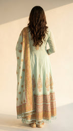 Mint Flora Printed Anarkali Kurta Set