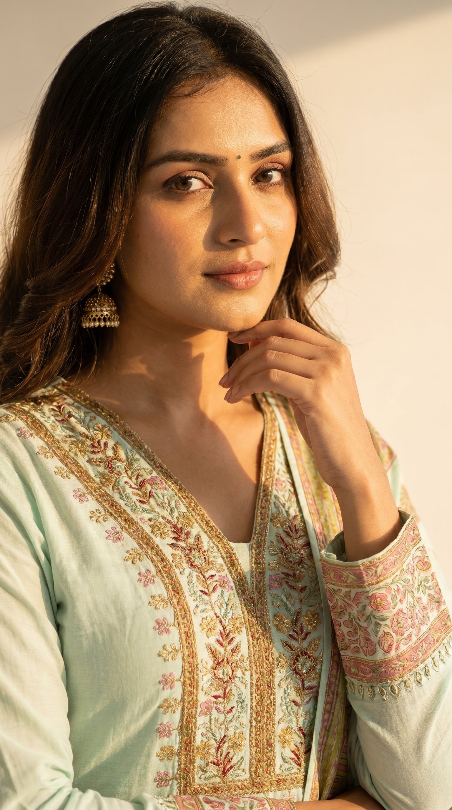 Mint Flora Printed Anarkali Kurta Set
