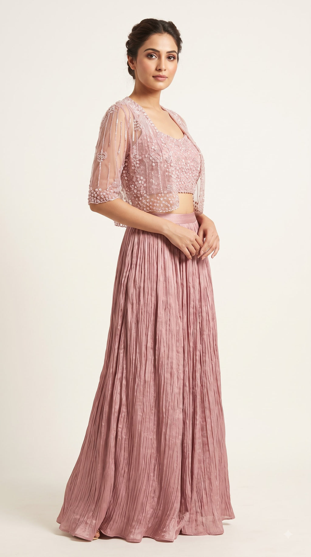Ruhi Dust Rose Net Palazzo Jacket Set