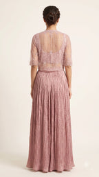 Ruhi Dust Rose Net Palazzo Jacket Set