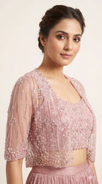 Ruhi Dust Rose Net Palazzo Jacket Set