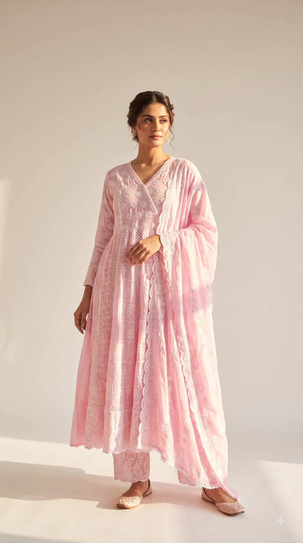 Serene Pastel Embroidered Anarkali Kurta Set