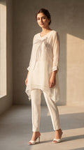 Elara Ivory Organza Asymmetric Co-ord Set