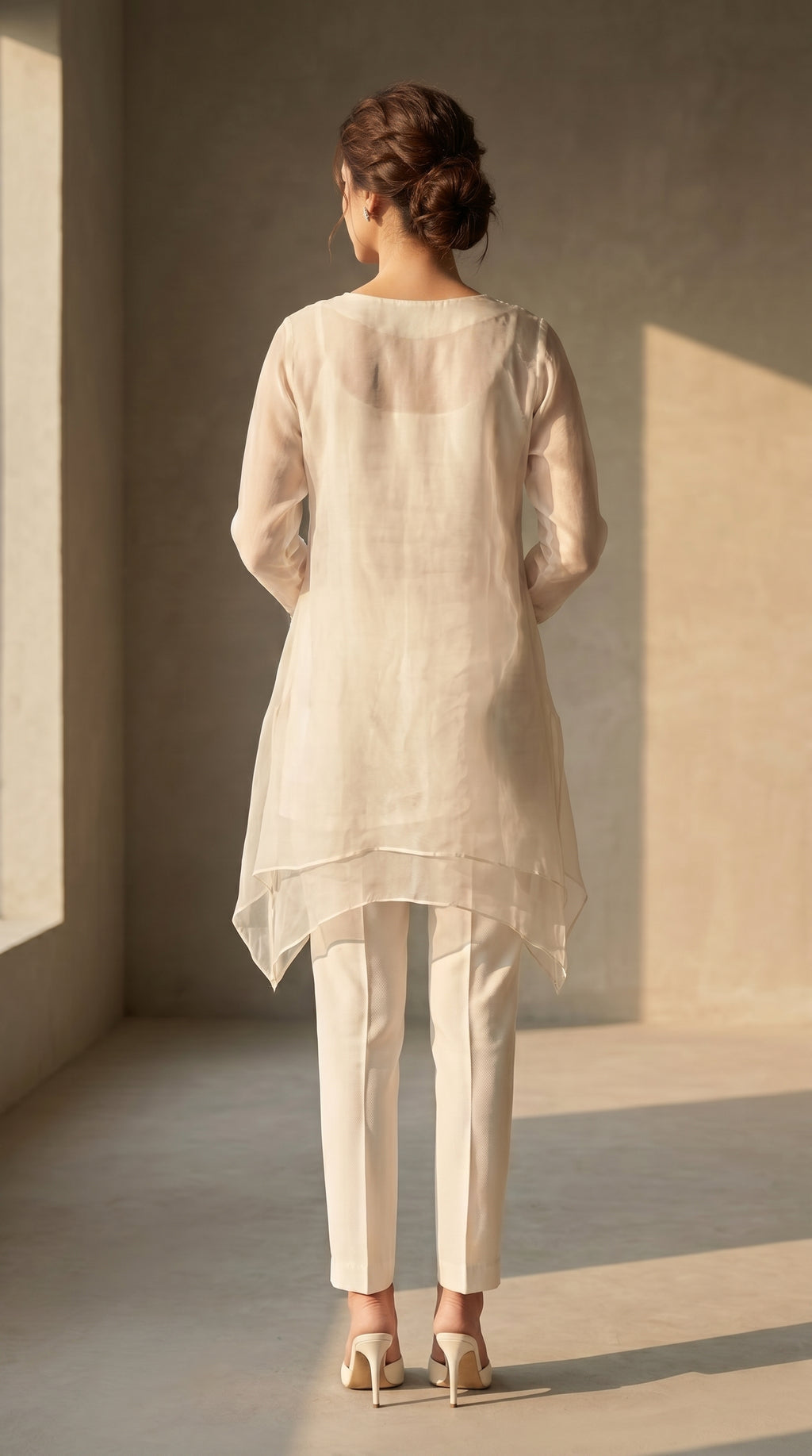 Elara Ivory Organza Asymmetric Co-ord Set