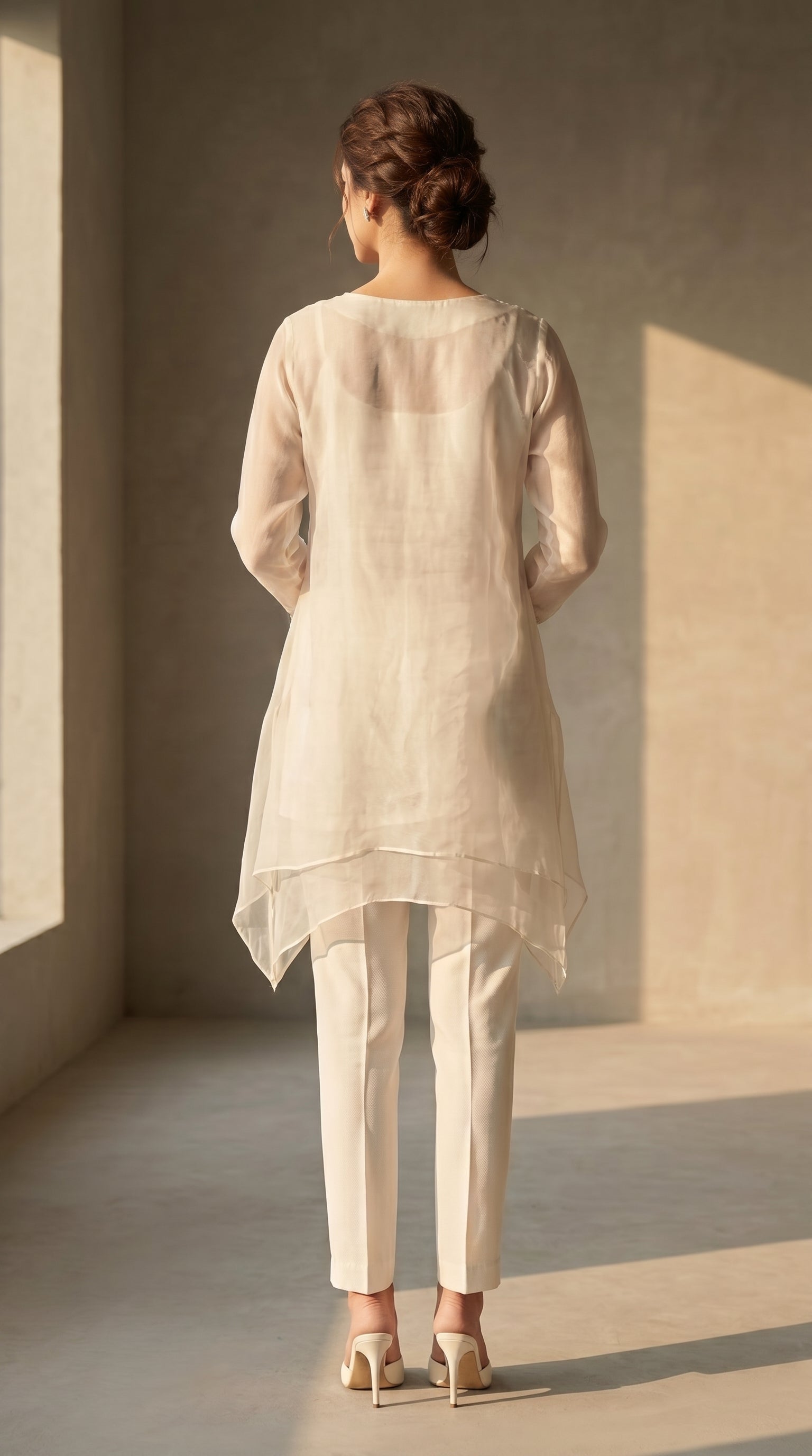 Elara Ivory Organza Asymmetric Co-ord Set