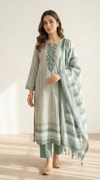 Zariya Sage Green Printed Cotton Kurta Set