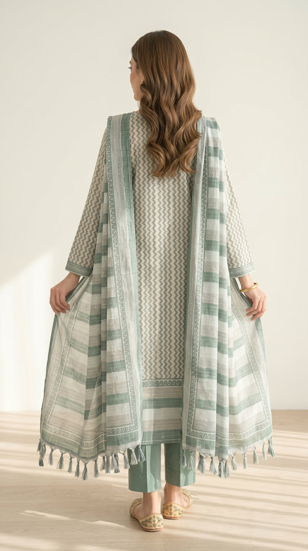 Zariya Sage Green Printed Cotton Kurta Set
