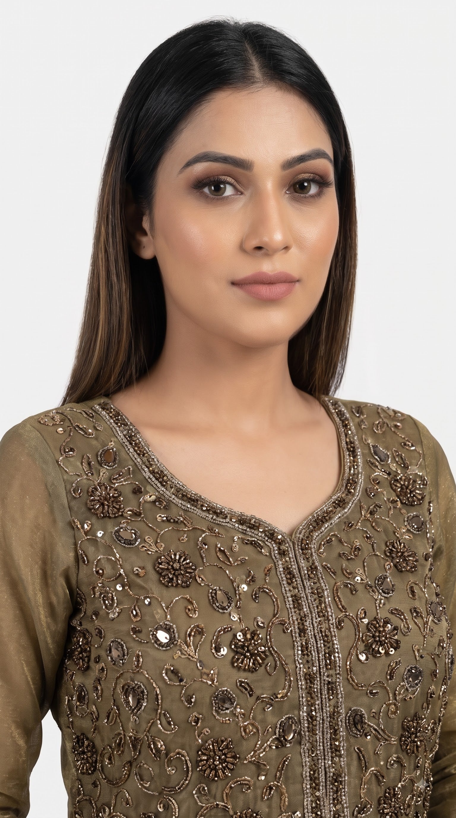 Noor Olive Organza Sharara Set
