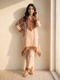 Nazneen Beige Chanderi Asymmetric Kurta Set