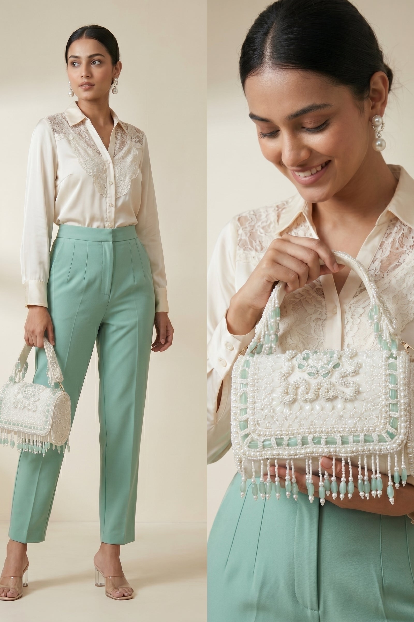 Aurelia Ivory Pearl Embellished Fringe Sling Bag