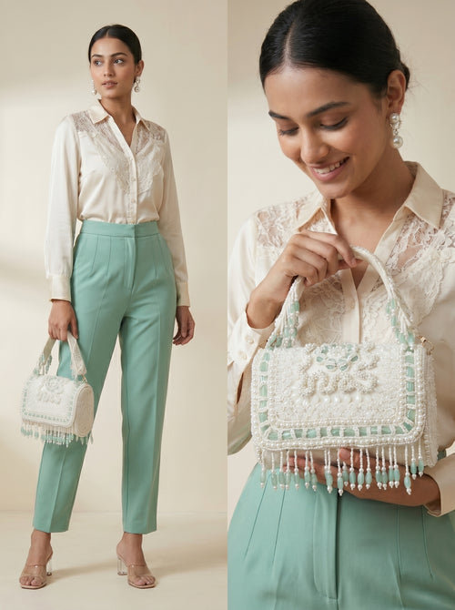 Aurelia Ivory Pearl Embellished Fringe Sling Bag