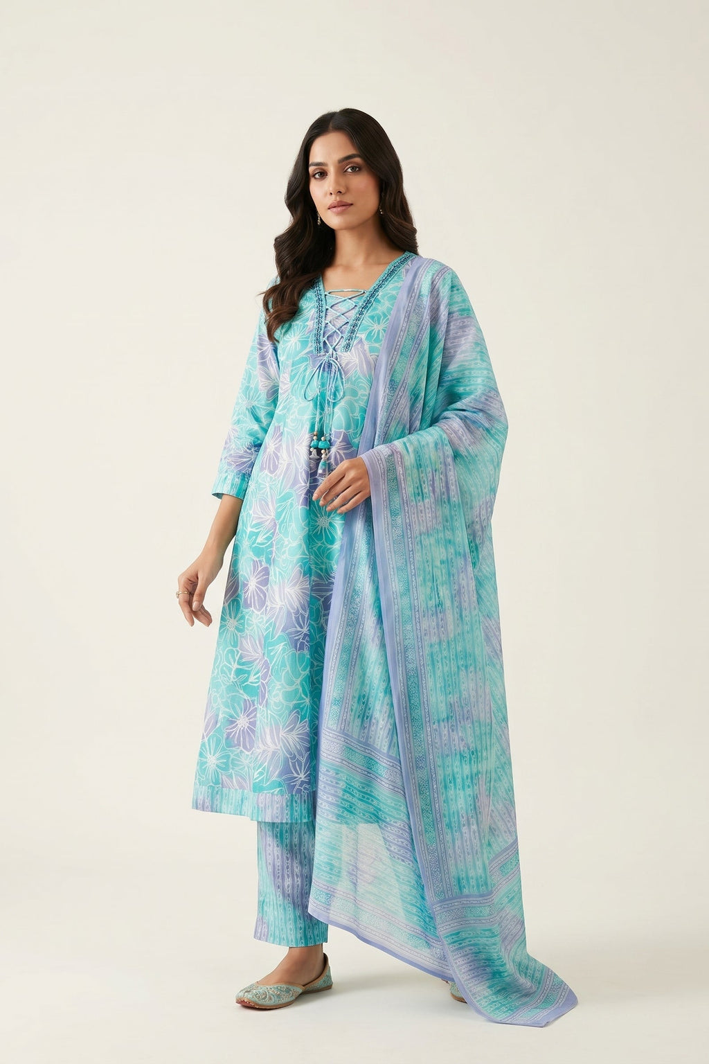 Zivara Aqua Cotton Kurta Set