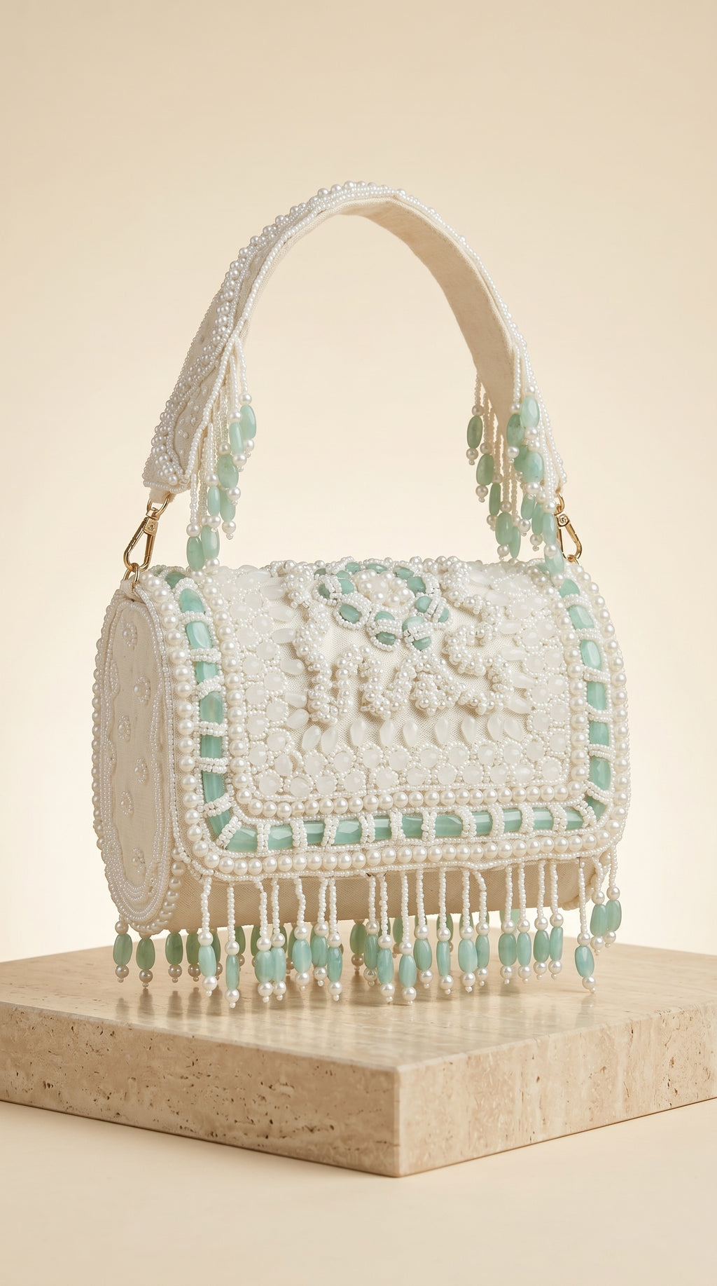 Aurelia Ivory Pearl Embellished Fringe Sling Bag