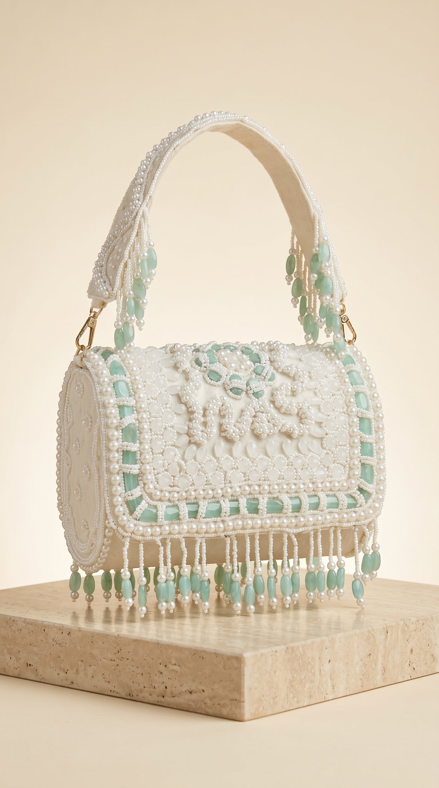 Aurelia Ivory Pearl Embellished Fringe Sling Bag