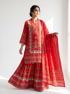 Rangmahal Scarlet Crepe Printed Sharara Suit