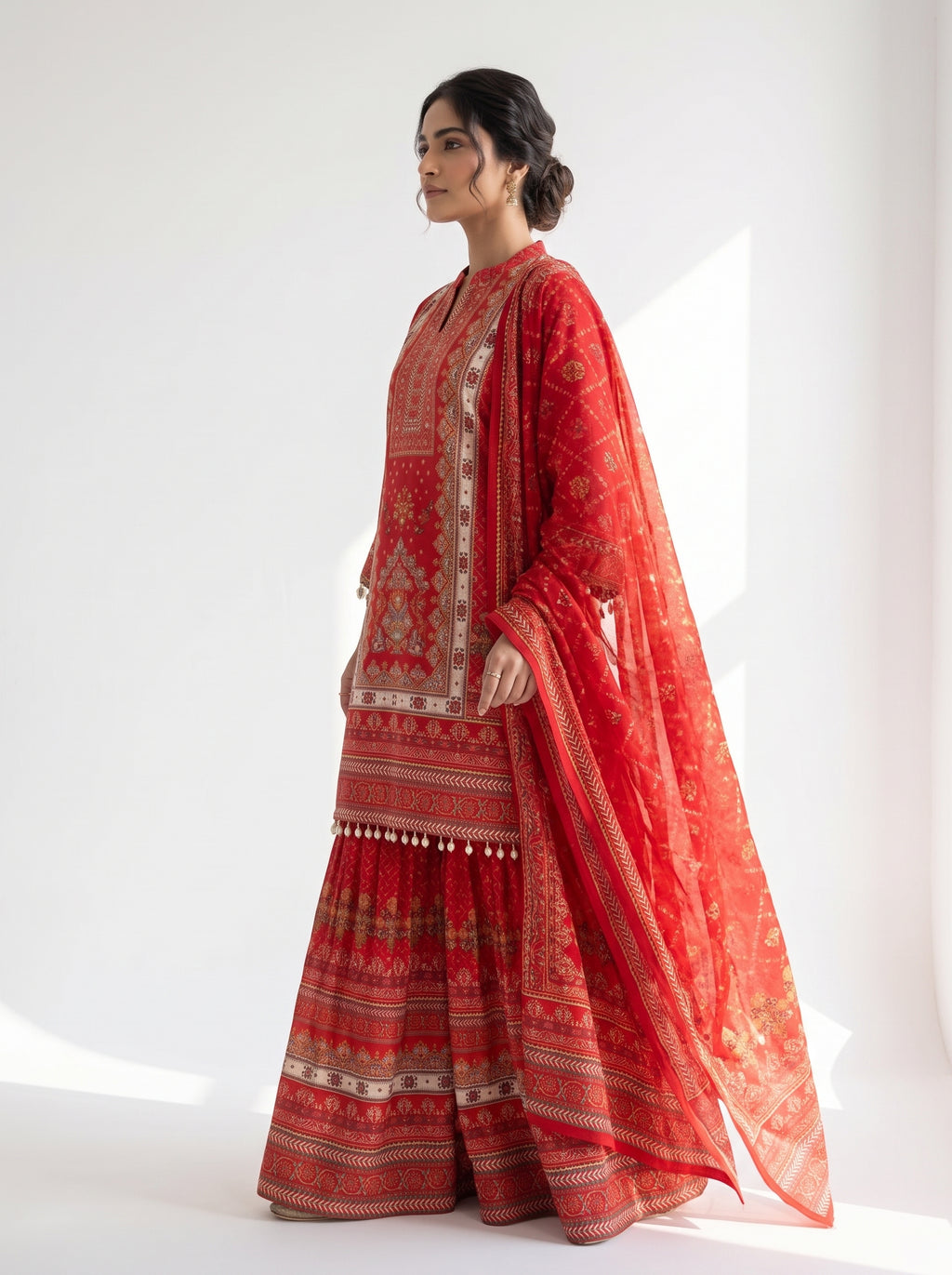 Rangmahal Scarlet Crepe Printed Sharara Suit