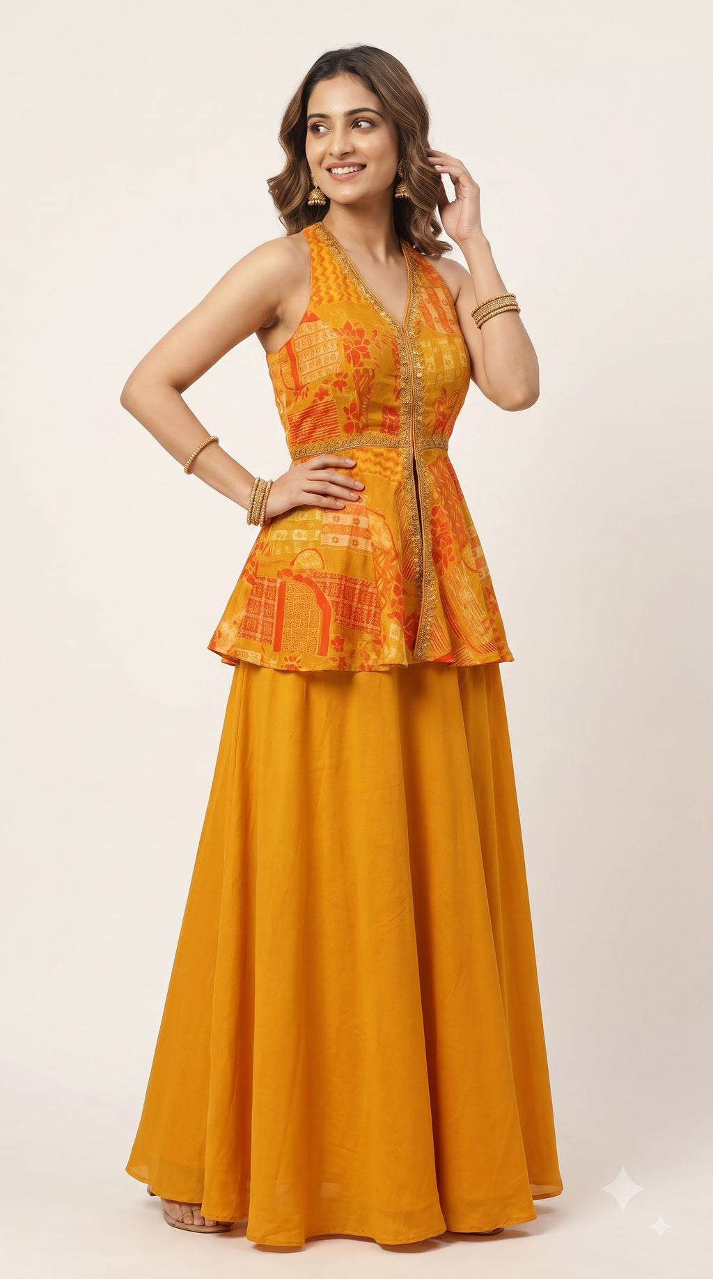 Aanya Mustard Silk Peplum Palazzo Set