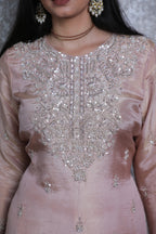 Rose Pink Silk Handwork Short Shirt Plazzo Suit