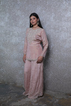Rose Pink Silk Handwork Short Shirt Plazzo Suit