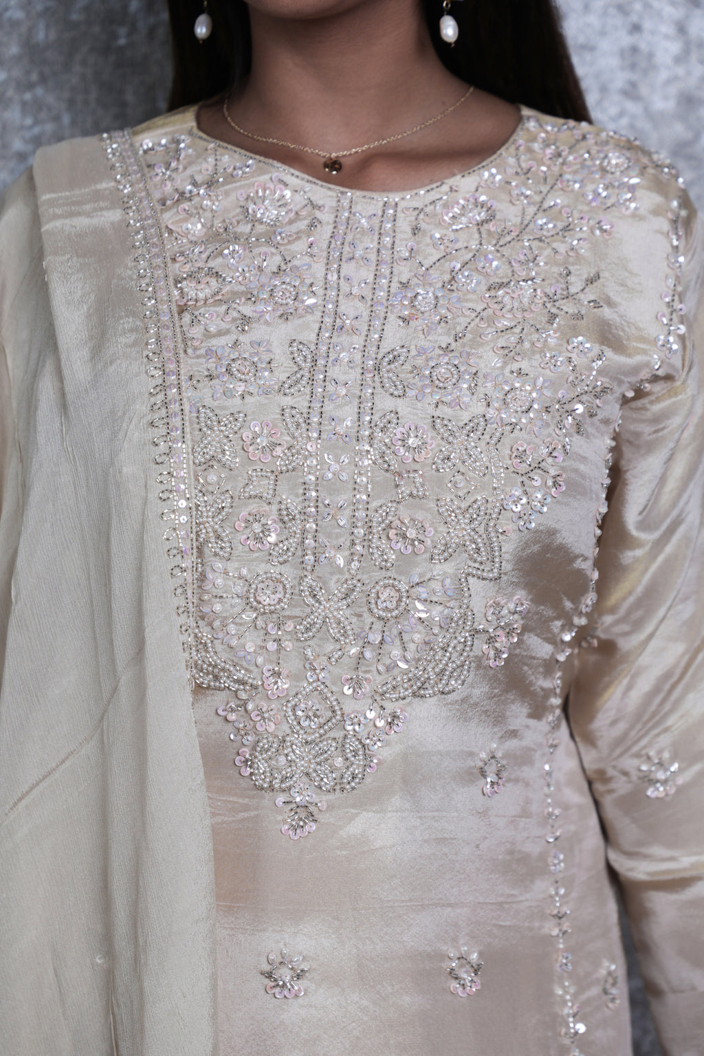 Golden Silk Handwork Short Shirt Plazzo Suit