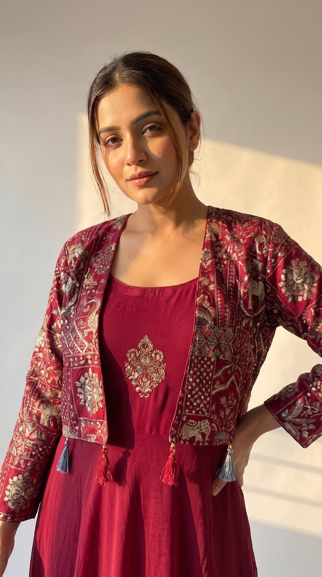 Gauri Wine Georgette Anarkali Jacket Set