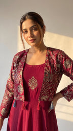 Gauri Wine Georgette Anarkali Jacket Set