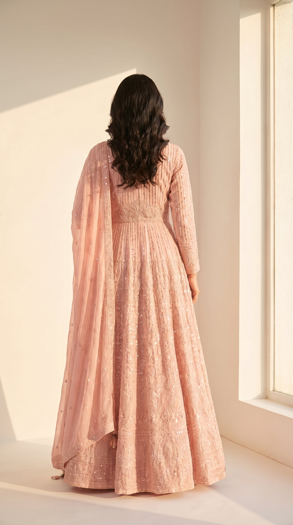 Nooré Blush Pink Georgette Anarkali Suit Set