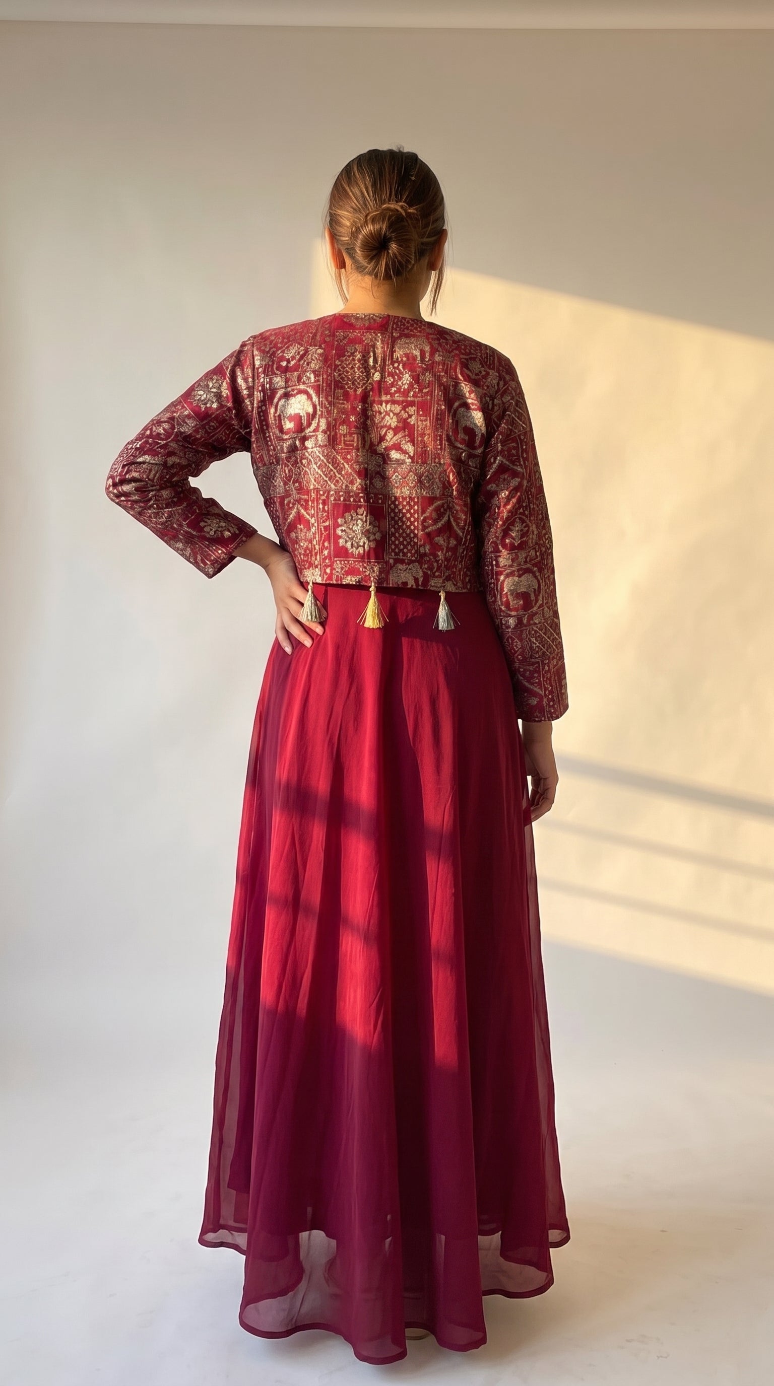 Gauri Wine Georgette Anarkali Jacket Set
